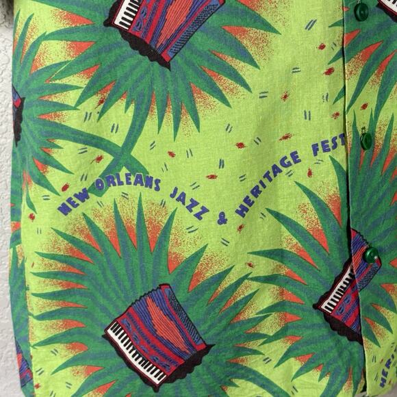 Vtg 90s Men’s New Orleans Jazz Fest Button Up Shirt Accordions Size L - Picture 3 of 4